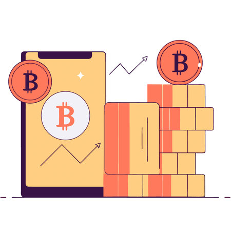 Bitcoin Cryptocurrency Digital Currency Gold Coins Financial Investment Blockchain Technology. AI generated. Vector iconのイラスト素材