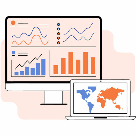 Modern Digital Displays Showcase Financial Market Trends and Global Data. AI generated. Vector iconのイラスト素材