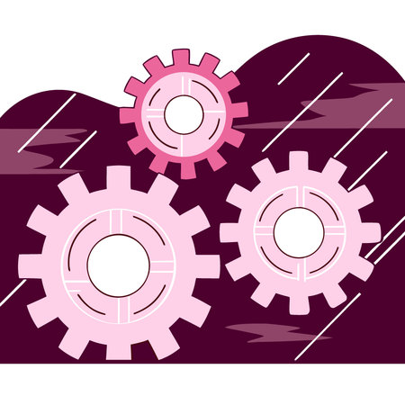 Metallic gear mechanism processes complex digital information flow against dark background. AI generated. Vector iconのイラスト素材