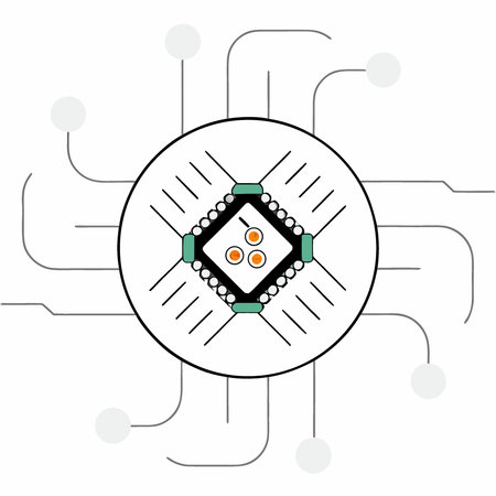 Close-up of a computer chip resting on a circular circuit pattern symbolizing technology. AI...