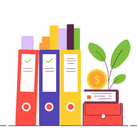 Organized office folders stacked with client files financial records and marketing strategies. AI generated. Vector iconのイラスト素材