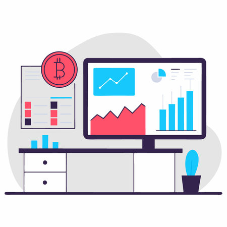 Bitcoin on table representing business analytics in cryptocurrency with professional dashboard for financial insights. AI generated. Vector iconのイラスト素材