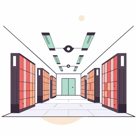 Modern Interior of a High-Security Bank Vault Featuring Rows of Lockers and Shiny Metallic Surfaces...