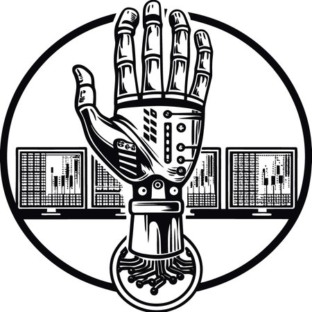 Advanced robot hand symbolizing programmable income through automated dividend engine for financial technology. AI generated. Vector iconのイラスト素材