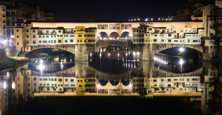 Ponte vecchio by Night, Florence. Shoot from Santa Trinita's bridgeの写真素材