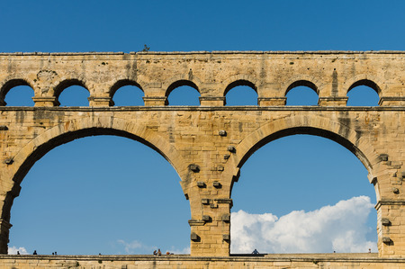 Pont du Gard, famous roman aqueduct in southern France near Nimes.の写真素材