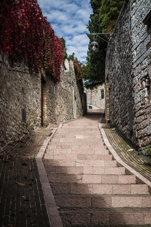 Old street in Gubbio, little town in Italyの写真素材