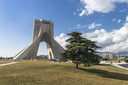 Teheran, Iran - February 2016 - Azadi Tower, one ofe the most important monument in Teheran on...