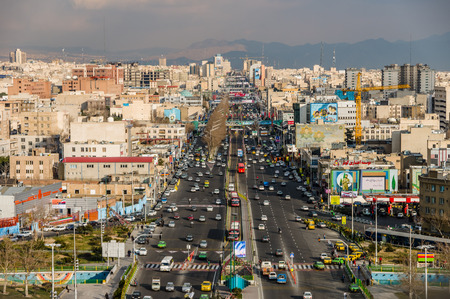Tehran skyline during "revolution day" anniversary. Iran, 2016のeditorial素材