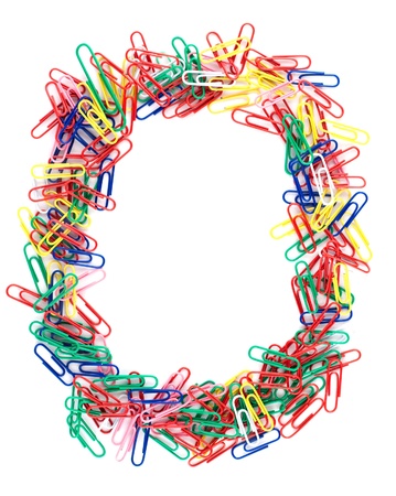 Colorful paper clips on white backgroundの写真素材
