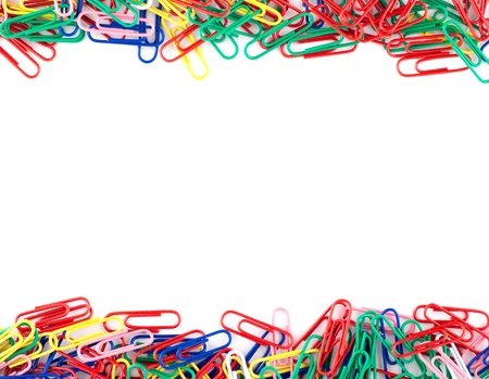 Colorful paper clips on white backgroundの写真素材