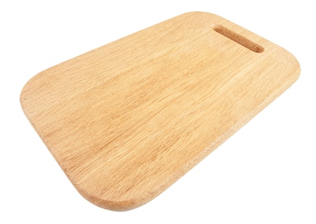 Wooden chopping board isolated on white backgroundの写真素材
