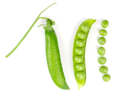 Fresh green pea pod isolated on white backgroundの写真素材