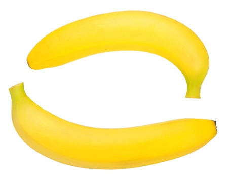 Ripe bananas on white backgroundの写真素材
