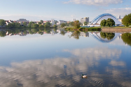 Nemiga district and Svisloch river in Minsk, Belarusのeditorial素材