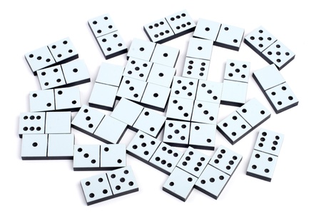 Domino pieces laying on white background randomlyの写真素材