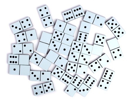 Domino pieces on white backgroundの写真素材
