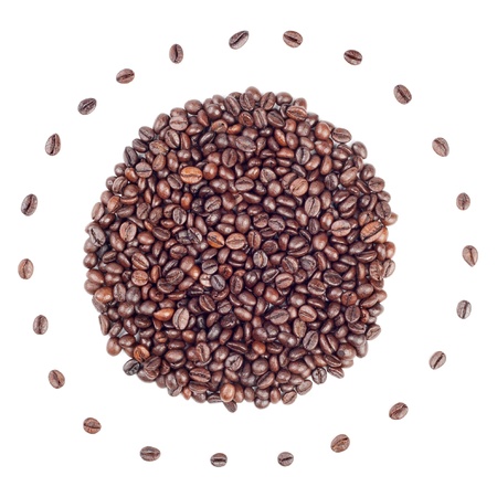 Sun made with coffee beans isolated on whiteの写真素材