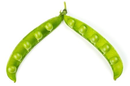 Fresh green pea pod isolated on white backgroundの写真素材