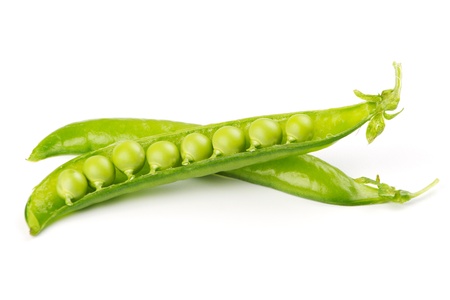 Fresh green pea pod isolated on white backgroundの写真素材