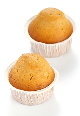 Two muffins on white backgroundの写真素材