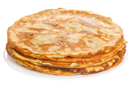 Stack of pancakes isolated on white backgroundの写真素材