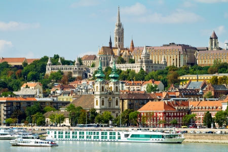View of Buda side of Budapest with the Buda Castle, St. Matthias and Fishermen's Bastionのeditorial素材
