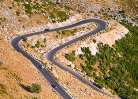 Aerial view of a mountain lacet roadの写真素材