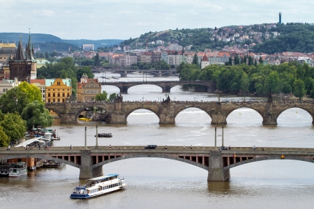 View on bridges across Vltava river in Prague, Czech Republicのeditorial素材