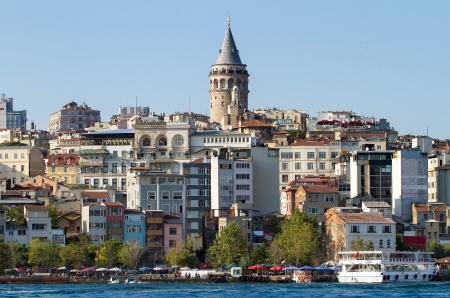 Beyoglu district historic architecture and medieval Galata tower in Istanbul, Turkeyの写真素材