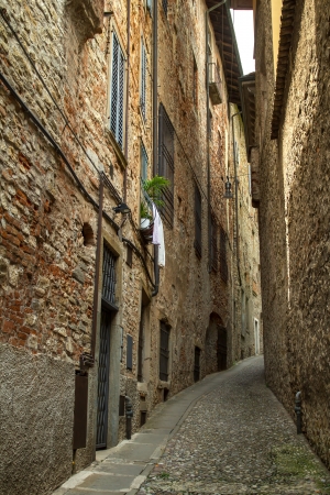 Narrow street in Bergamo, Italyの写真素材