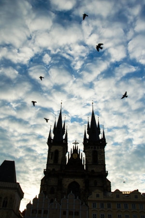 The Church of Mother of God before Tyn (Church of Our Lady before Tyn) at the sunset. Prague, Czech Republicの写真素材