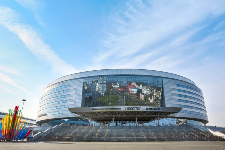 MINSK, BELARUS - NOVEMBER 1: Minsk Arena Complex - one of the 2014 Ice Hockey World Championship venues with a capacity around 15000 - on November 1, 2013 in Minsk, Belarus. 2014 IIHF World Championship will be hosted by Belarus in its capital Minsk.のeditorial素材