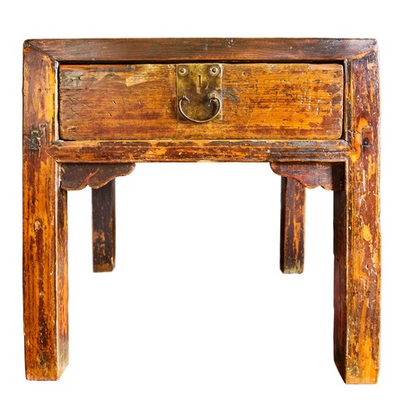 Antique wooden table isolated on whiteの写真素材