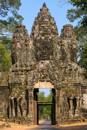 Ancient gates of Angkor Thom in Angkor Wat complex, Siem Reap, Cambodiaの写真素材