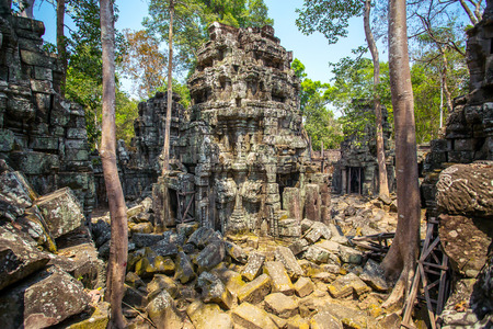 Ancient Ta Prohm temple at Angkor Wat complex, Siem Reap, Cambodiaの写真素材