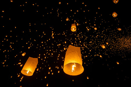 Floating lanterns during Yi Peng Festival in Chiang Mai, Thailand