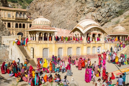 JAIPUR, INDIA - NOVEMBER 27, 2012: Galta Temple or Galtaji (also known as Monkeys temple) is an ancient Hindu pilgrimage site in the town of Khania-Balaji, about 10km away from Jaipur, in the Indian Rajasthanのeditorial素材