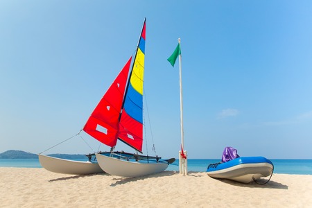 Catamaran wing yacht on the beachの写真素材