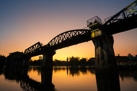 Bridge over the river Kwai in Kanchanaburi, Thailandの写真素材