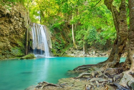Beautiful Erawan Waterfall in Erawan National Park, Kanchanaburi, Thailandの写真素材