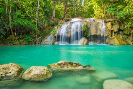 Beautiful Erawan Waterfall in Erawan National Park, Kanchanaburi, Thailandの写真素材