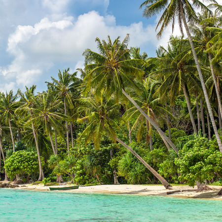 Boat on the beautiful tropical beach on Karimunjawa island, Indonesiaの写真素材