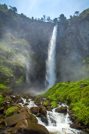 Sipisopiso waterfall in northern Sumatra, Indonesiaの写真素材