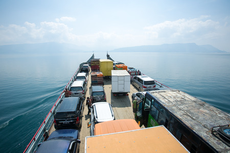 Parapat, Indonesia - March 17, 2015: Ferry on the lake Toba, Sumatra, Indonesiaのeditorial素材