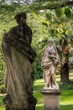 Beautiful stone sculptures in park of Tettuccio Terme Spa in Montecatini Terme, Italyの写真素材