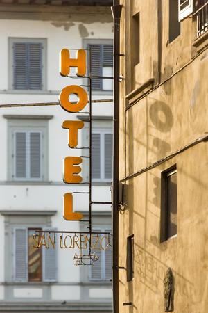 Florence, Italy - September 15, 2015: Outdoor hotel sign on the building in Florence, Italyのeditorial素材
