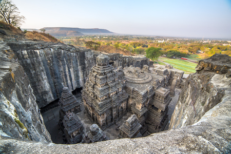 Kailas temple in Ellora caves complex, Maharashtra state in Indiaの写真素材