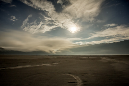Night landscape inside Mount Bromo volcano caldera, Java, Indonesiaの写真素材