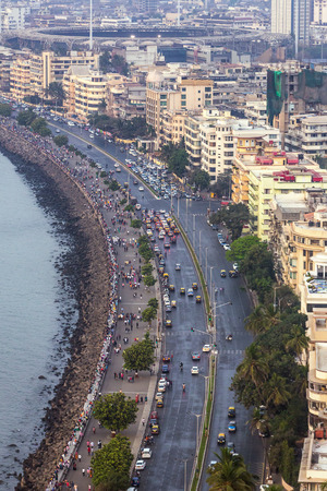 Mumbai, India - February 28, 2016: aerial view of Marine Drive in Mumbai, India.の写真素材